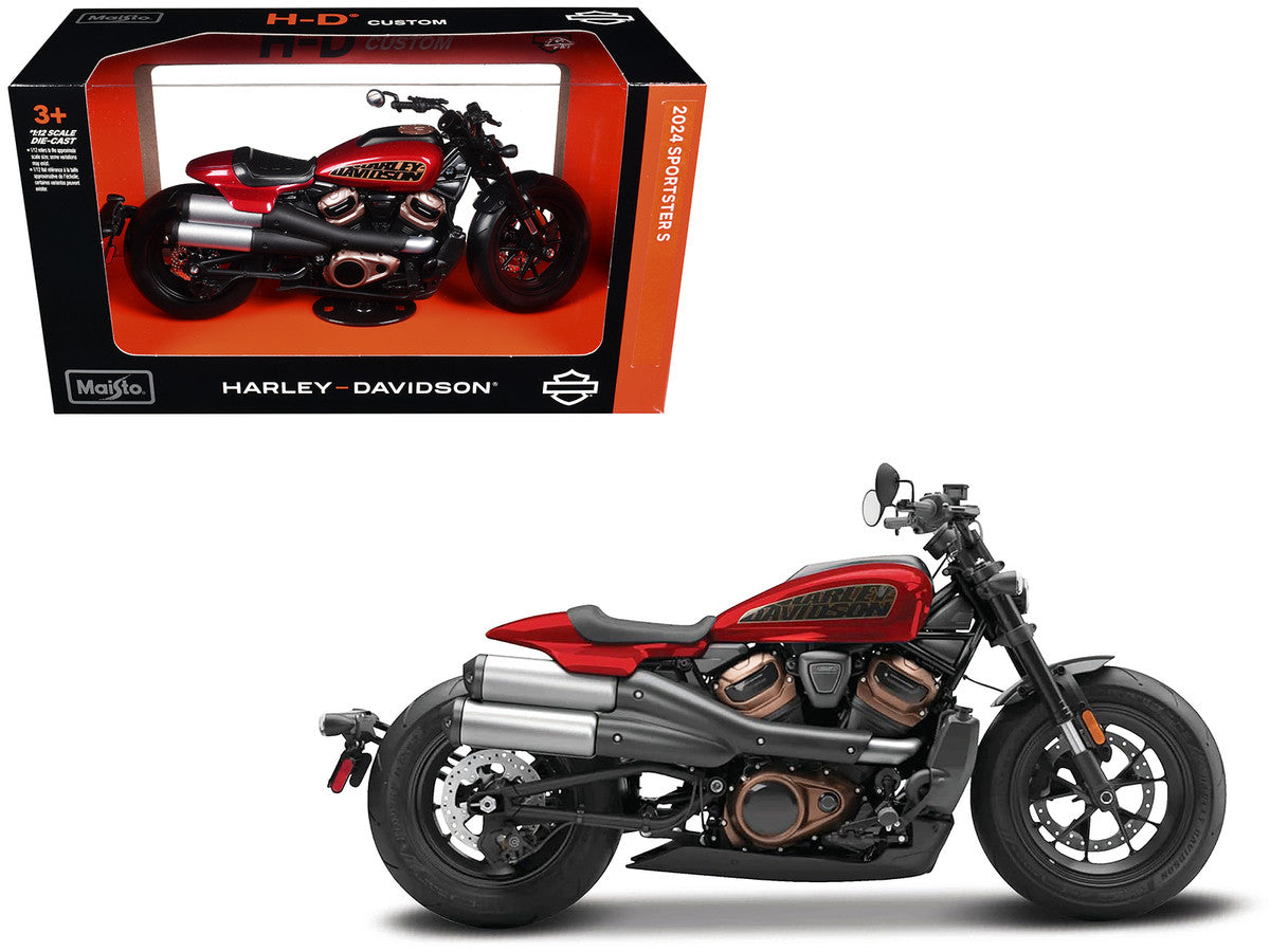 2024 Harley Davidson Sportster S Motorcycle Red Metallic and Black "H-D Custom" Series 1/12 Diecast Model Car by Maisto Maisto