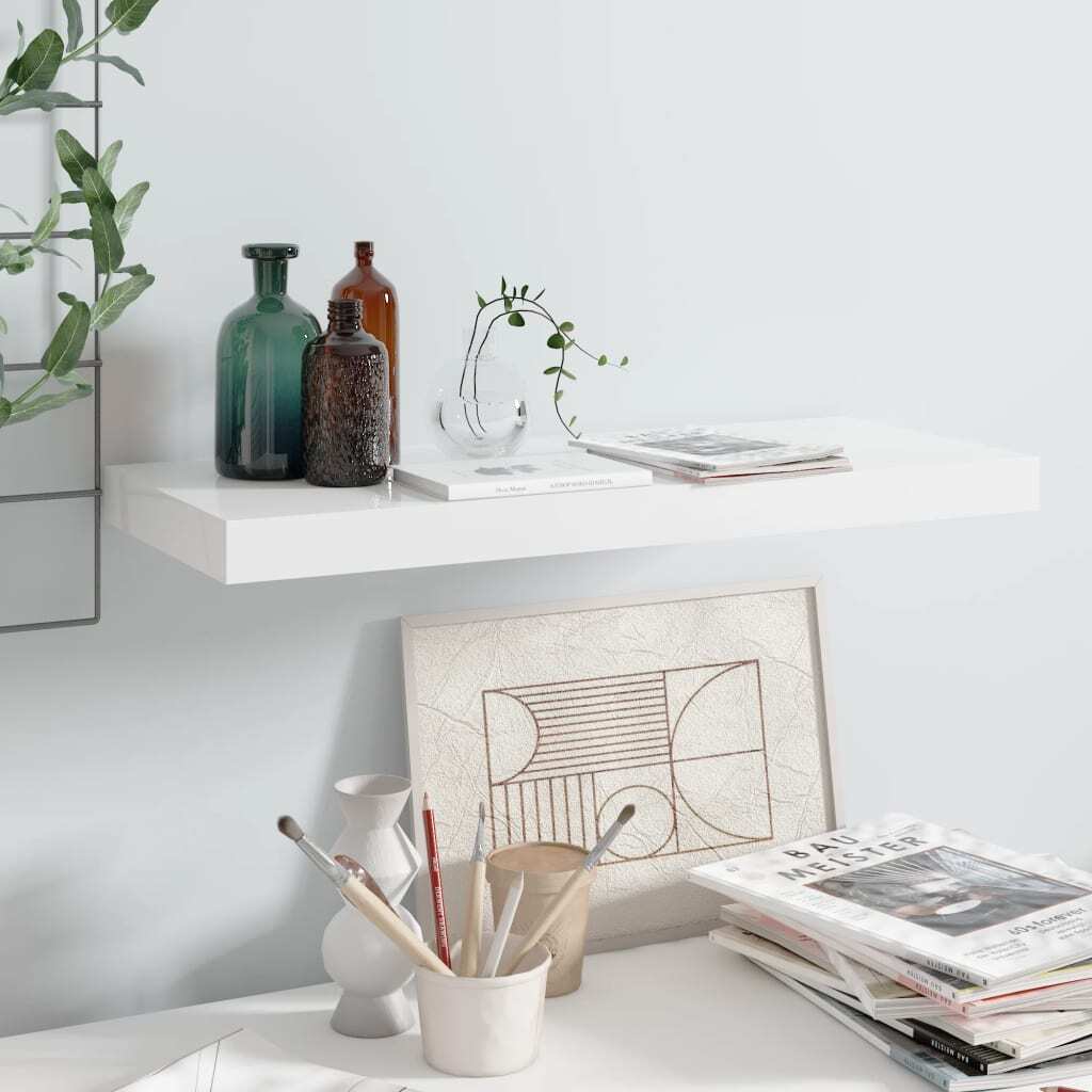 Floating Wall Shelf High Gloss White 23.6"x9.3"x1.5" MDF W2B