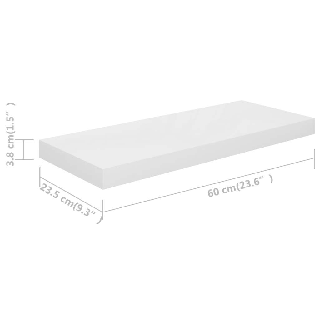 Floating Wall Shelf High Gloss White 23.6"x9.3"x1.5" MDF W2B