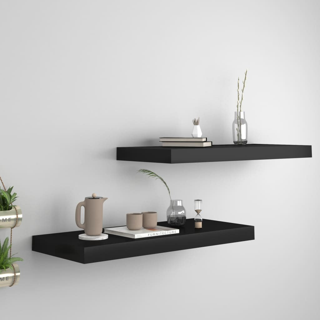 Floating Wall Shelves 2 pcs Black 23.6"x9.3"x1.5" MDF W2B
