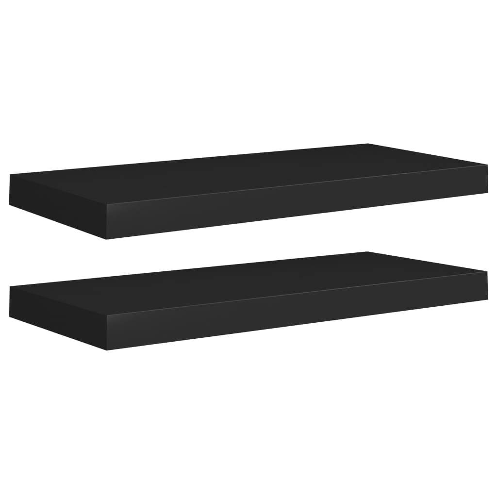 Floating Wall Shelves 2 pcs Black 23.6"x9.3"x1.5" MDF W2B