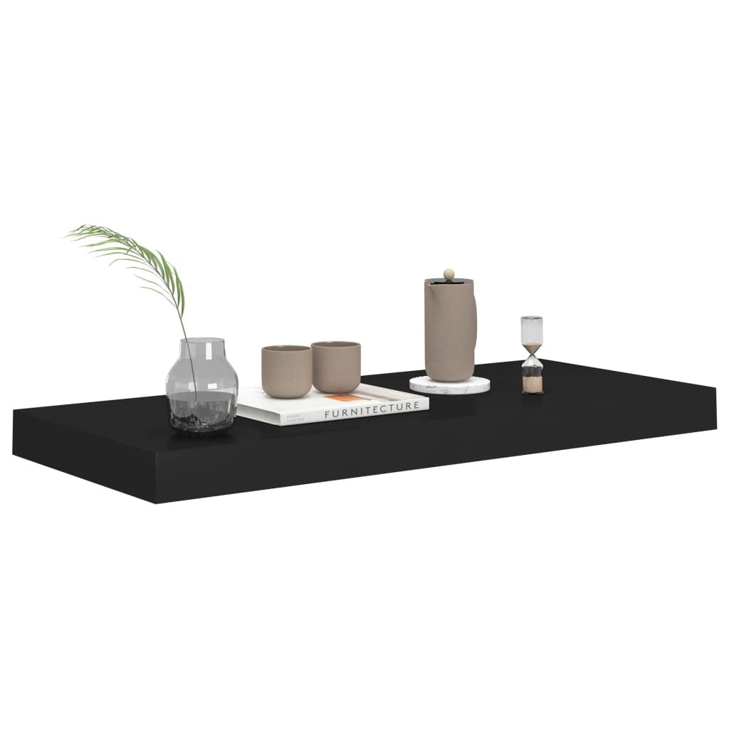 Floating Wall Shelves 2 pcs Black 23.6"x9.3"x1.5" MDF W2B