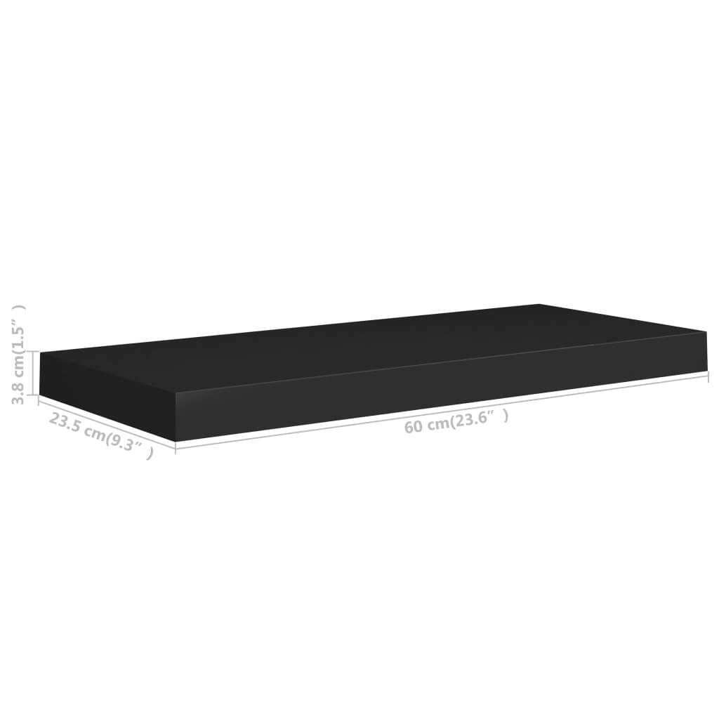 Floating Wall Shelves 2 pcs Black 23.6"x9.3"x1.5" MDF W2B