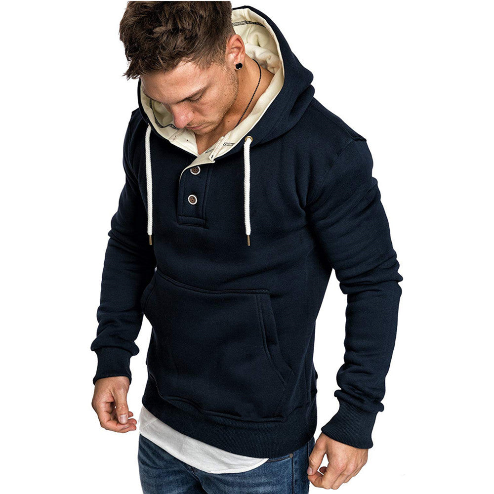 Button-trimmed hooded fleece sweatshirt Best YouTube Store
