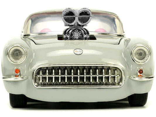 1957 Chevrolet Corvette Beige with Pink Interior with Bugs Bunny Figure "Looney Tunes" "Hollywood Rides" Series 1/24 Diecast Model Car by Jada Jada