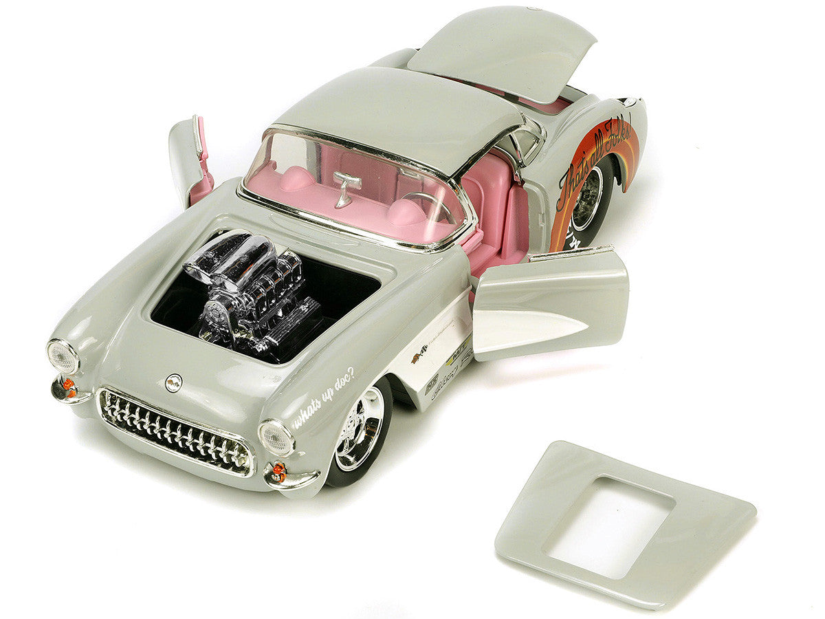 1957 Chevrolet Corvette Beige with Pink Interior with Bugs Bunny Figure "Looney Tunes" "Hollywood Rides" Series 1/24 Diecast Model Car by Jada Jada