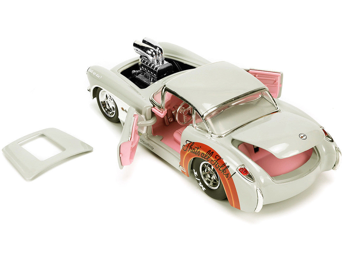 1957 Chevrolet Corvette Beige with Pink Interior with Bugs Bunny Figure "Looney Tunes" "Hollywood Rides" Series 1/24 Diecast Model Car by Jada Jada