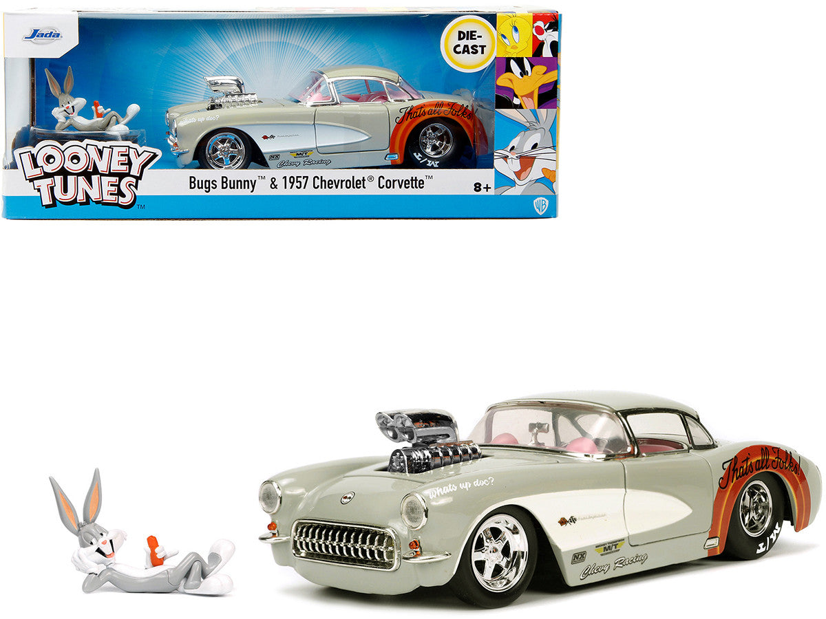 1957 Chevrolet Corvette Beige with Pink Interior with Bugs Bunny Figure "Looney Tunes" "Hollywood Rides" Series 1/24 Diecast Model Car by Jada Jada