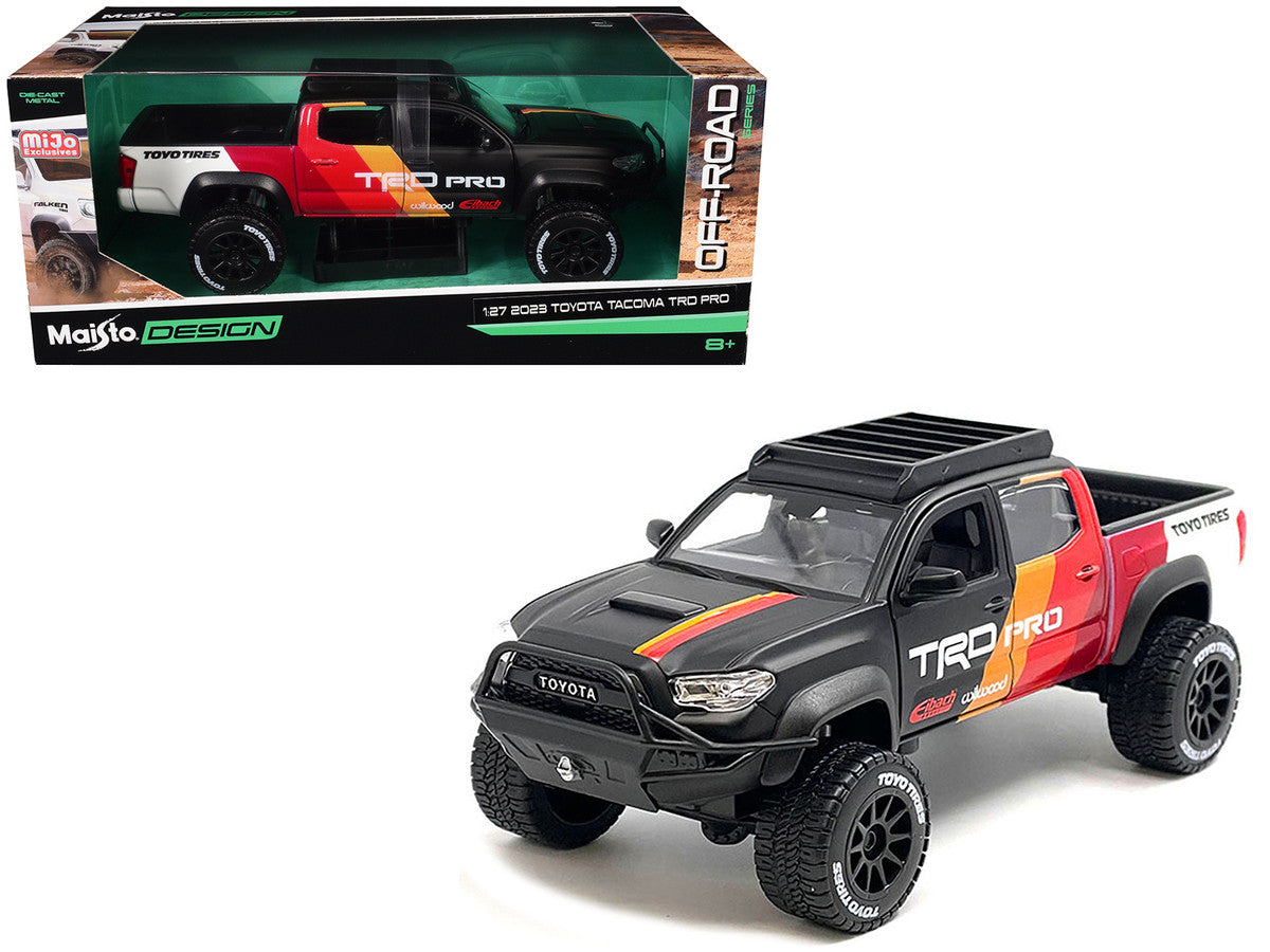 2023 Toyota Tacoma TRD PRO Off Road Pickup Truck Matt Black with Graphics and Roofrack "Maisto Design" Series 1/27 Diecast Model Car by Maisto Maisto