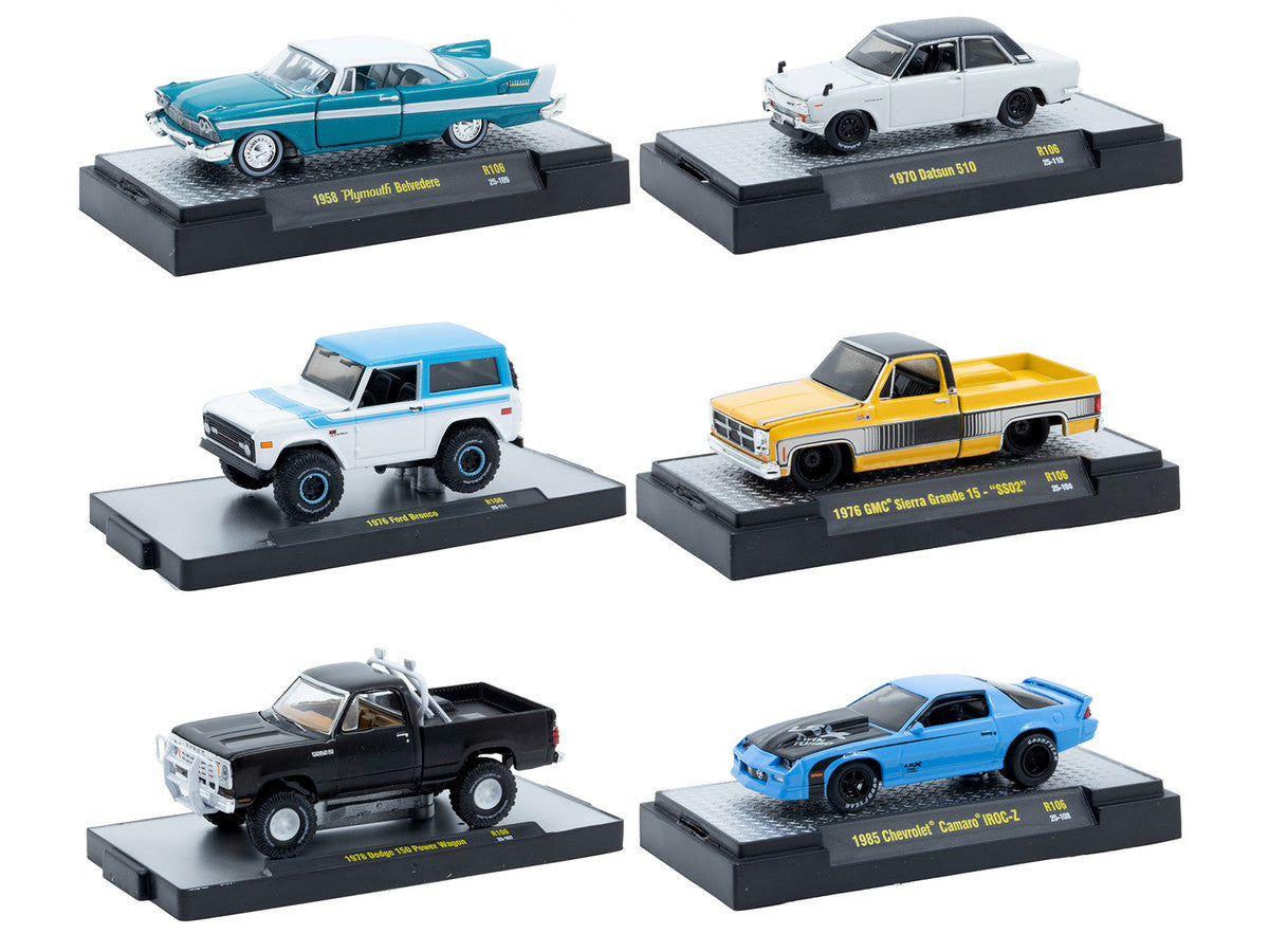 "Auto-Thentics" 6 piece Set Release 106 IN DISPLAY CASES Limited Edition 1/64 Diecast Model Cars by M2 Machines M2