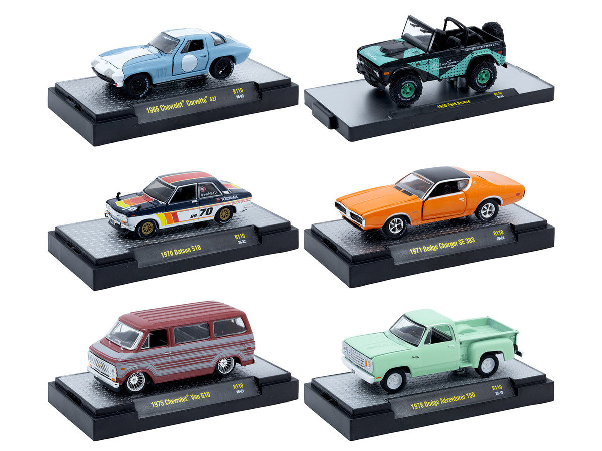 "Auto-Thentics" 6 piece Set Release 110 IN DISPLAY CASES Limited Edition 1/64 Diecast Model Cars by M2 Machines M2