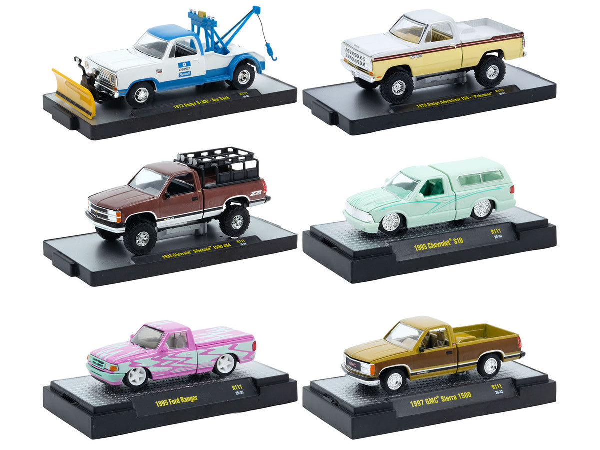 "Auto-Thentics" 6 piece Set Release 111 IN DISPLAY CASES Limited Edition 1/64 Diecast Model Cars by M2 Machines M2