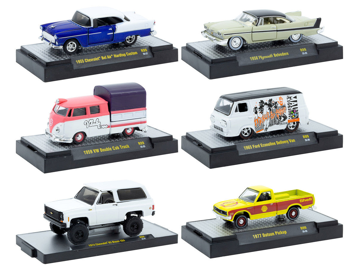 "Auto-Thentics" 6 piece Set Release 99 IN DISPLAY CASES Limited Edition 1/64 Diecast Model Cars by M2 Machines M2