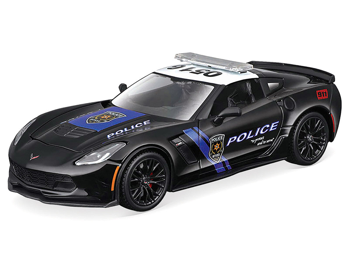2015 Chevrolet Corvette Z06 "Police" Black with Blue Stripes and White Top "Maisto Design Authority" Series 1/24 Diecast Model Car by Maisto Maisto