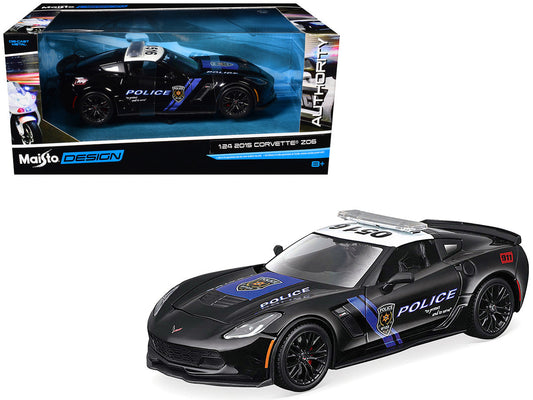 2015 Chevrolet Corvette Z06 "Police" Black with Blue Stripes and White Top "Maisto Design Authority" Series 1/24 Diecast Model Car by Maisto Maisto