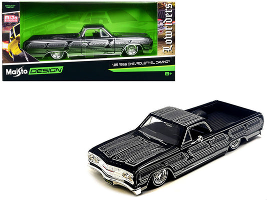 1965 Chevrolet El Camino Lowrider Black Metallic with Silver Graphics "Lowriders" Series 1/25 Diecast Model Car by Maisto Maisto