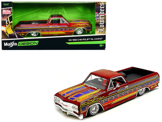 1965 Chevrolet El Camino Lowrider Candy Red Metallic with Graphics "Lowriders" Series 1/25 Diecast Model Car by Maisto Maisto