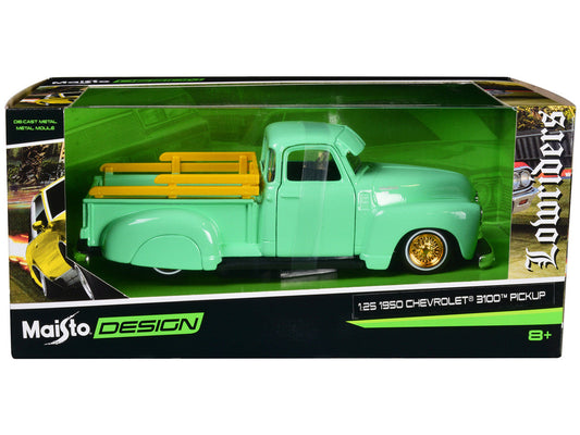1950 Chevrolet 3100 Pickup Truck Lowrider Light Green with Gold Wheels "Lowriders" Series 1/24 Diecast Model Car by Maisto Maisto