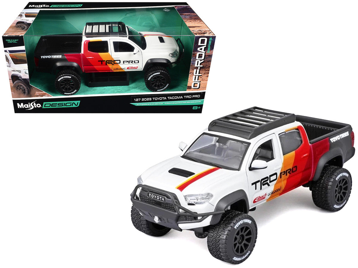 2023 Toyota Tacoma TRD PRO Off Road Pickup Truck White with Graphics and Roof Rack "Maisto Design" Series 1/27 Diecast Model Car Maisto Maisto