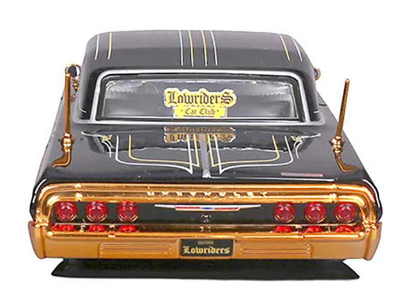 1964 Chevrolet Impala SS Lowrider Black Metallic with Gold Graphics and Gray Interior "Lowriders" "Maisto Design" Series 1/26 Diecast Model Car by Maisto Maisto