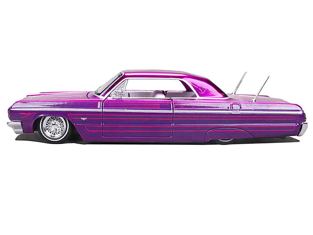 1964 Chevrolet Impala SS Lowrider Candy Purple with Graphics and White Interior "Lowriders" "Maisto Design" Series 1/26 Diecast Model Car by Maisto Maisto