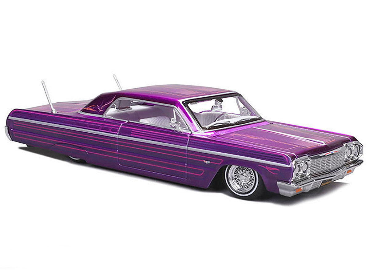 1964 Chevrolet Impala SS Lowrider Candy Purple with Graphics and White Interior "Lowriders" "Maisto Design" Series 1/26 Diecast Model Car by Maisto Maisto