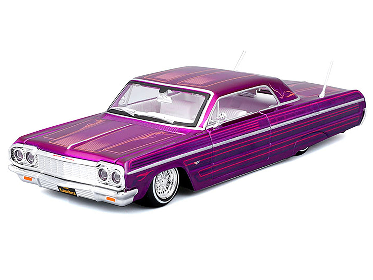 1964 Chevrolet Impala SS Lowrider Candy Purple with Graphics and White Interior "Lowriders" "Maisto Design" Series 1/26 Diecast Model Car by Maisto Maisto