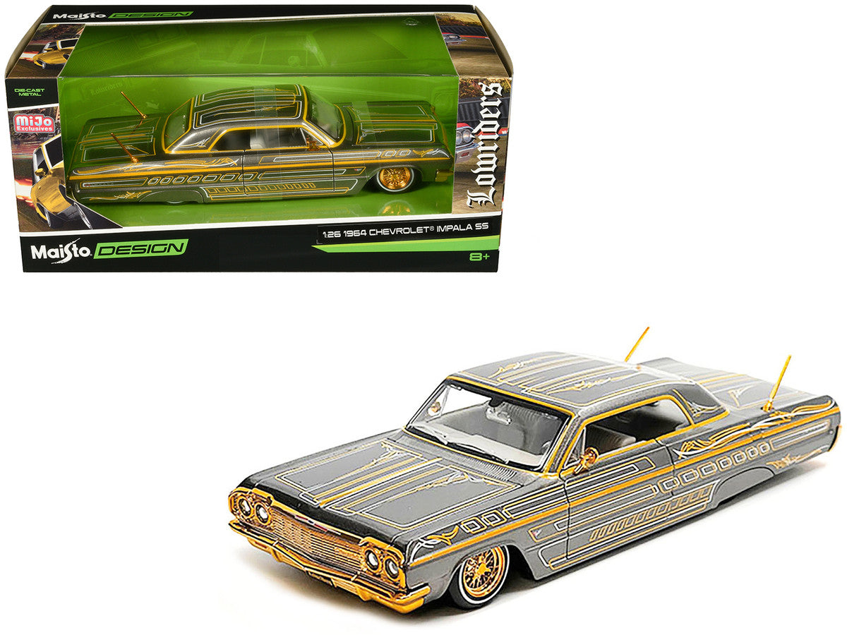 1964 Chevrolet Impala SS Lowrider Gray Metallic with Gold Graphics "Lowriders" "Maisto Design" Series 1/26 Diecast Model Car by Maisto Maisto