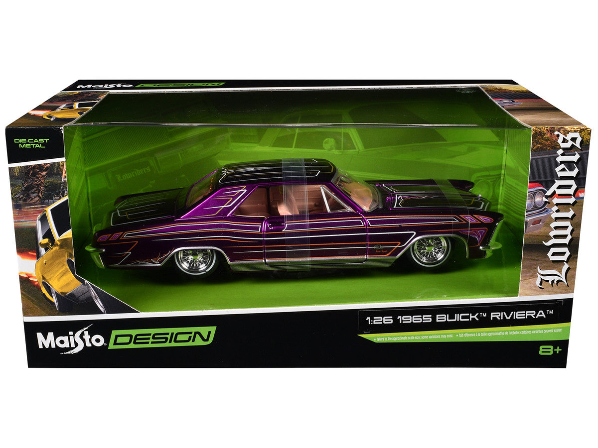 1965 Buick Riviera Lowrider Purple Metallic with Graphics "Lowriders" Series 1/26 Diecast Model Car by Maisto Maisto