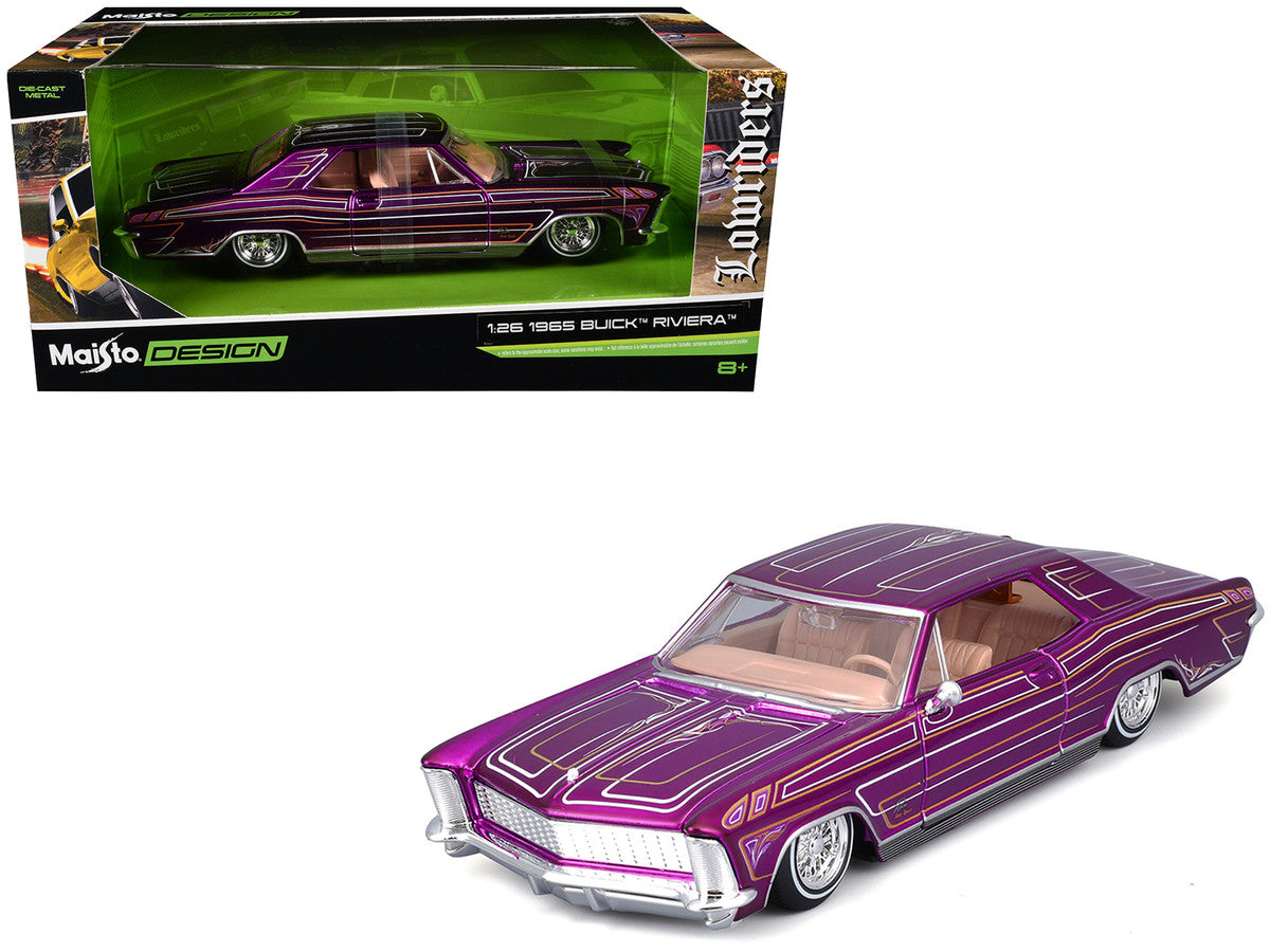 1965 Buick Riviera Lowrider Purple Metallic with Graphics "Lowriders" Series 1/26 Diecast Model Car by Maisto Maisto
