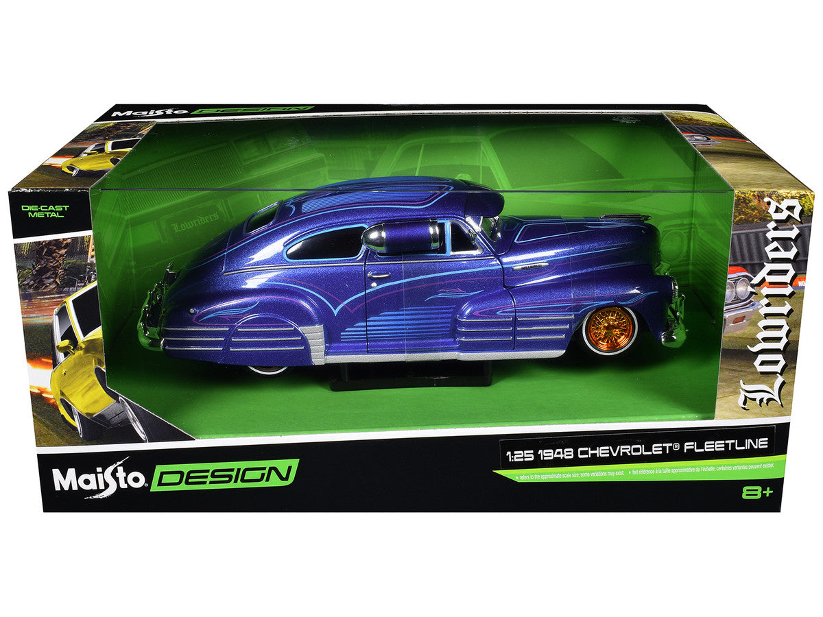 1948 Chevrolet Fleetline Lowrider Blue Metallic with Graphics "Maisto Design" Series 1/25 Diecast Model Car by Maisto Maisto