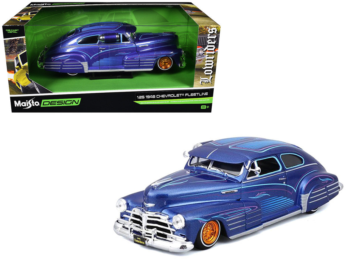 1948 Chevrolet Fleetline Lowrider Blue Metallic with Graphics "Maisto Design" Series 1/25 Diecast Model Car by Maisto Maisto