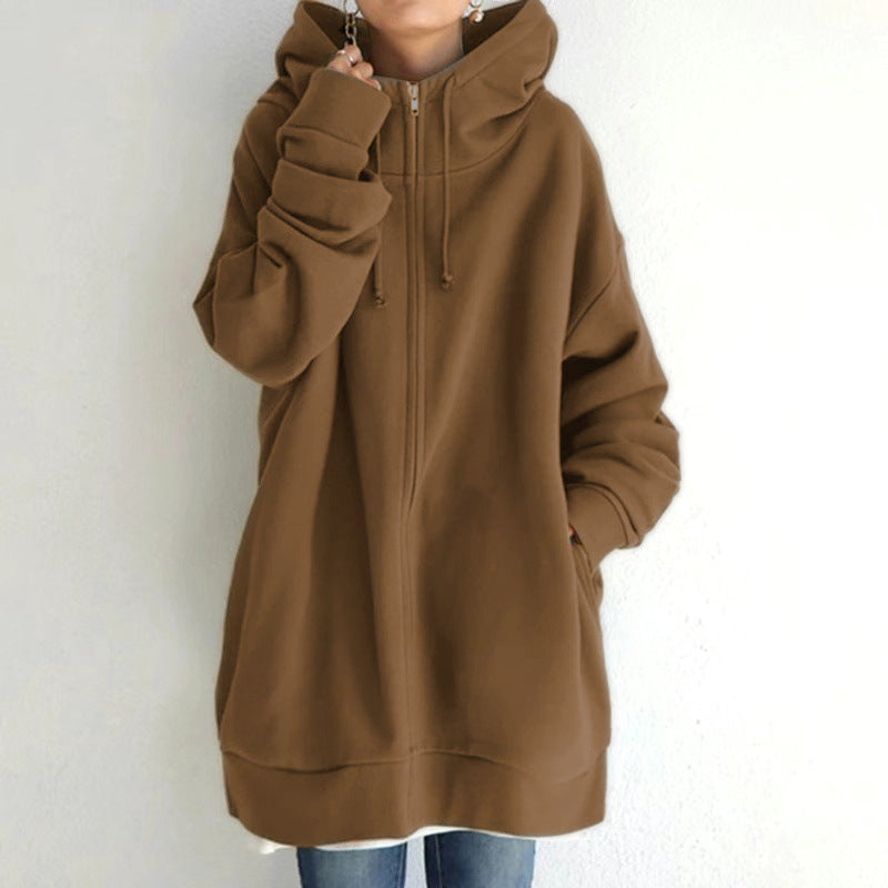 Zipper Hooded Long Plus Fleece Sweatshirt Best YouTube Store