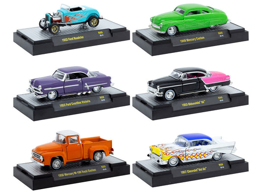 "Auto Meets" Set of 6 Cars IN DISPLAY CASES Release 88 Limited Edition 1/64 Diecast Model Cars by M2 Machines-0