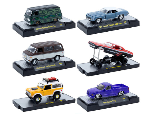 "Auto Meets" Set of 6 Cars IN DISPLAY CASES Release 96 Limited Edition 1/64 Diecast Model Cars by M2 Machines M2