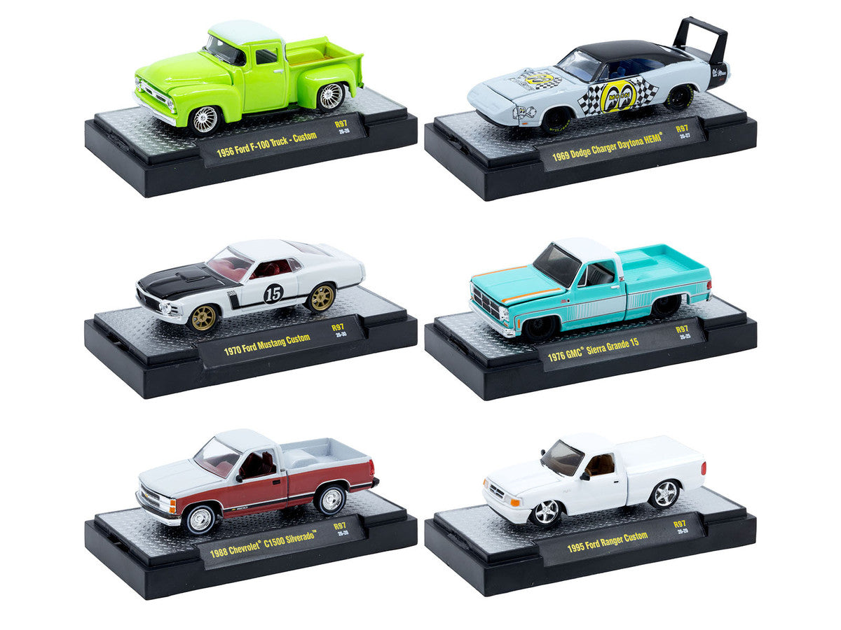 "Auto Meets" Set of 6 Cars IN DISPLAY CASES Release 97 Limited Edition 1/64 Diecast Model Cars by M2 Machines M2