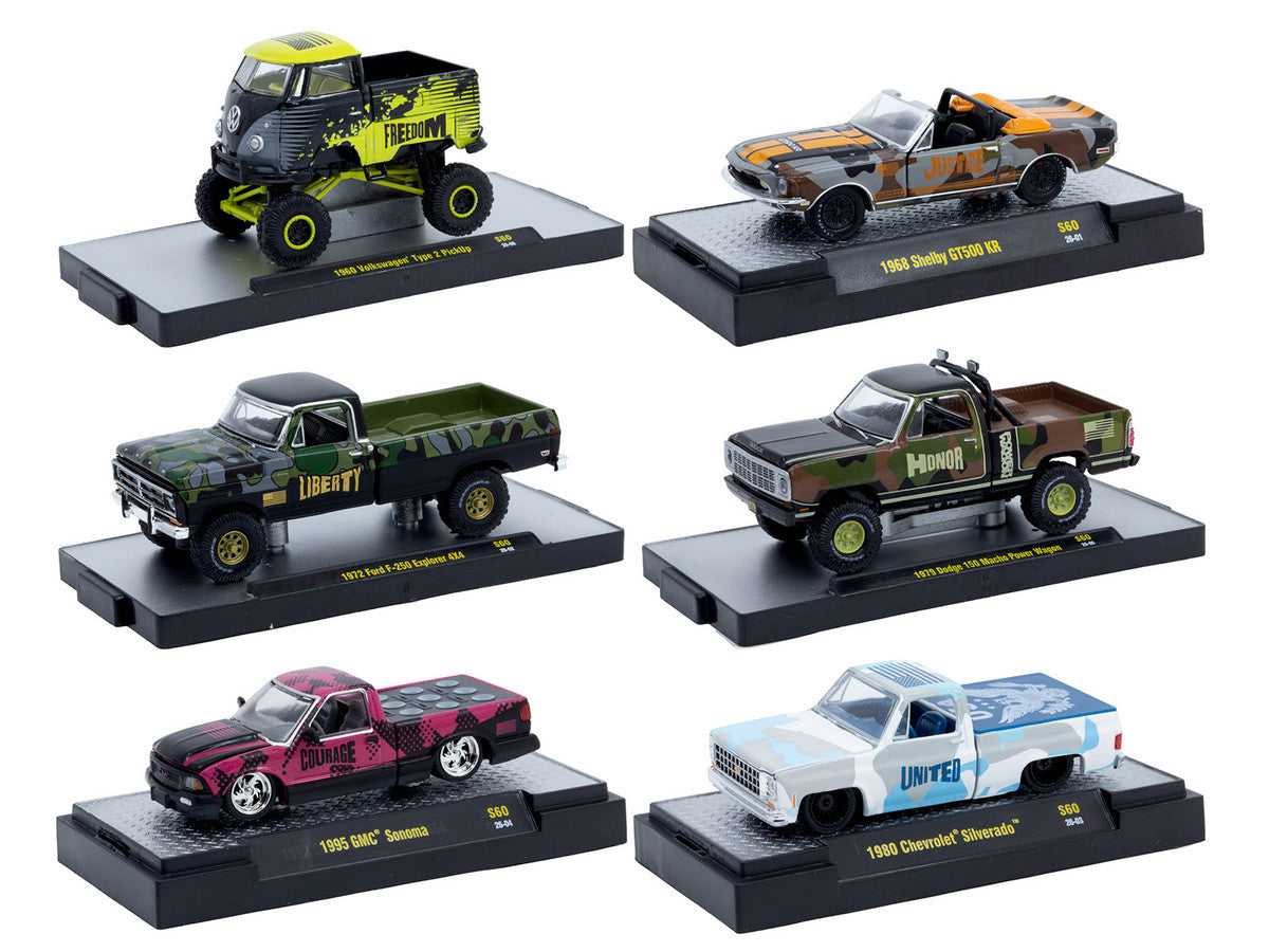 "Auto Meets" Set of 6 Cars IN DISPLAY CASES Release S60 Limited Edition 1/64 Diecast Model Cars by M2 Machines-0