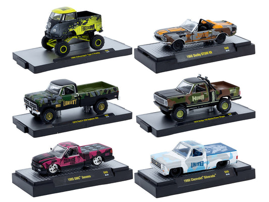 "Auto Meets" Set of 6 Cars IN DISPLAY CASES Release S60 Limited Edition 1/64 Diecast Model Cars by M2 Machines-0
