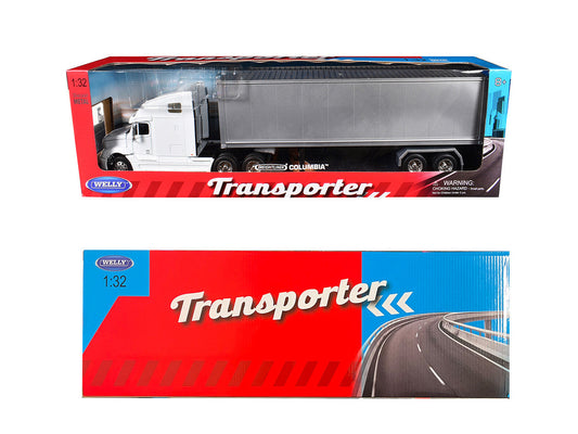 Freightliner Columbia Truck White with Gray Container 1/32 Diecast Model by Welly Welly