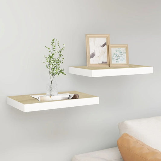 Floating Wall Shelves 2 pcs Oak and White 15.7"x9.1"x1.5" MDF W2B