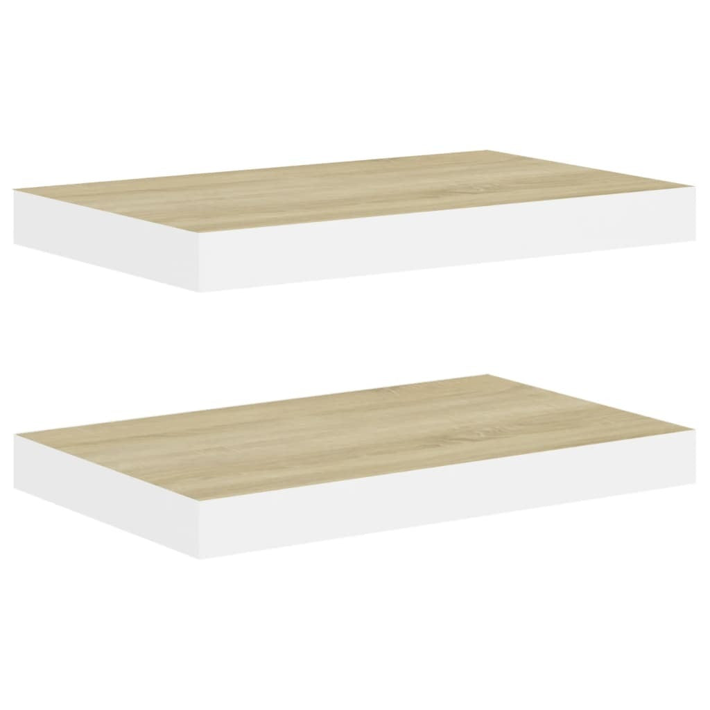 Floating Wall Shelves 2 pcs Oak and White 15.7"x9.1"x1.5" MDF W2B