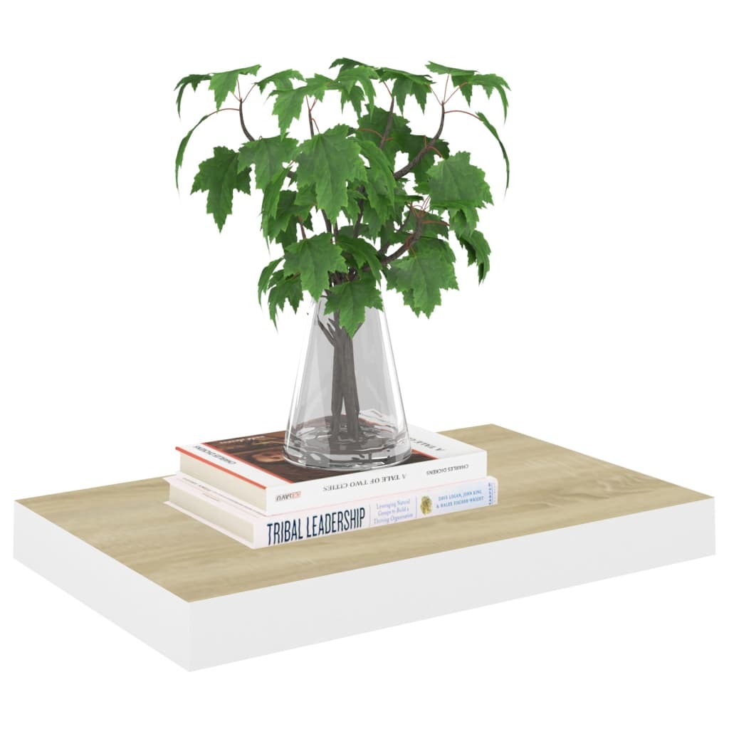 Floating Wall Shelves 2 pcs Oak and White 15.7"x9.1"x1.5" MDF W2B