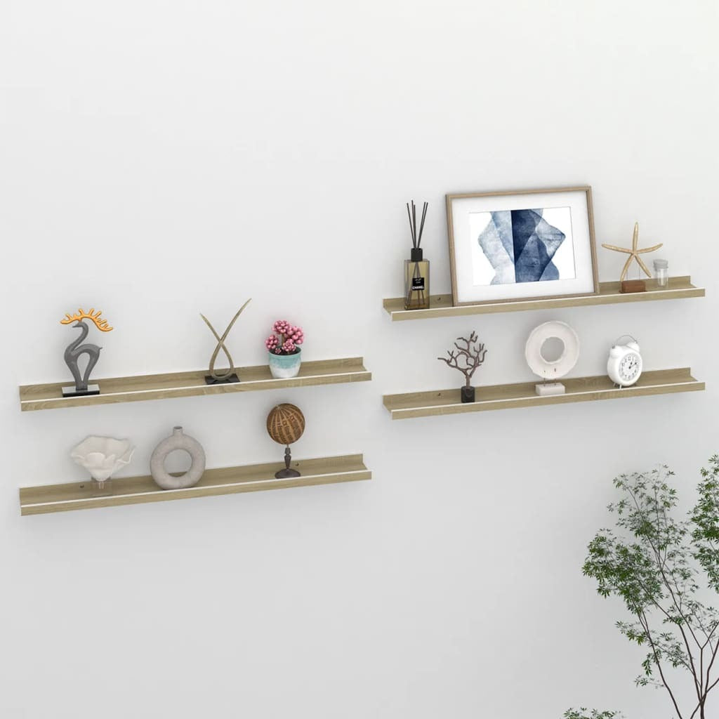 Wall Shelves 4 pcs White and Sonoma Oak 31.5"x3.5"x1.2" W2B