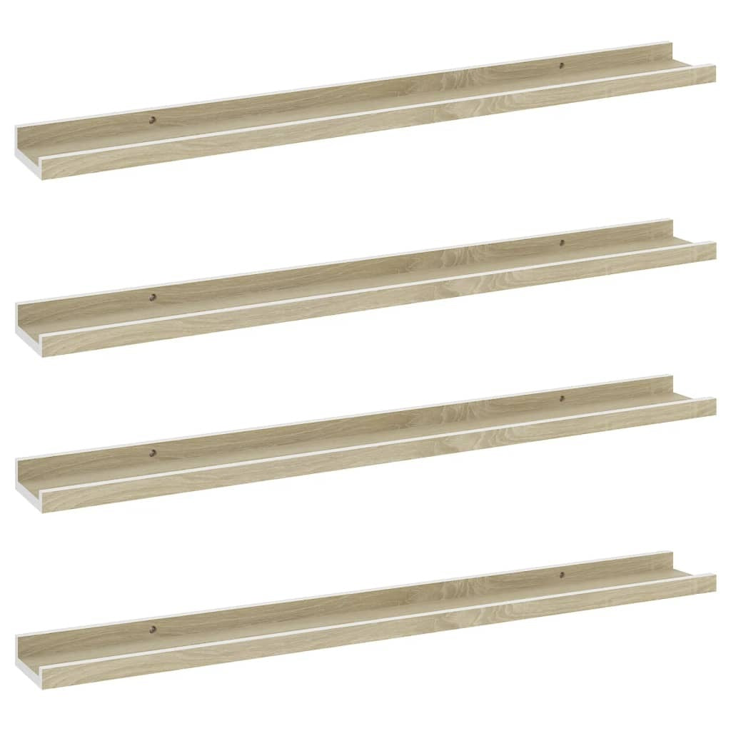 Wall Shelves 4 pcs White and Sonoma Oak 31.5"x3.5"x1.2" W2B