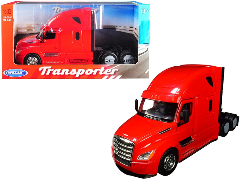 Freightliner Cascadia Truck Red "Transporter" 1/32 Diecast Model by Welly