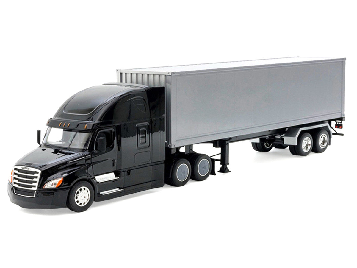 Freightliner Cascadia Truck Black with Silver Container "Transporter" Series 1/32 Diecast Model by Welly Welly