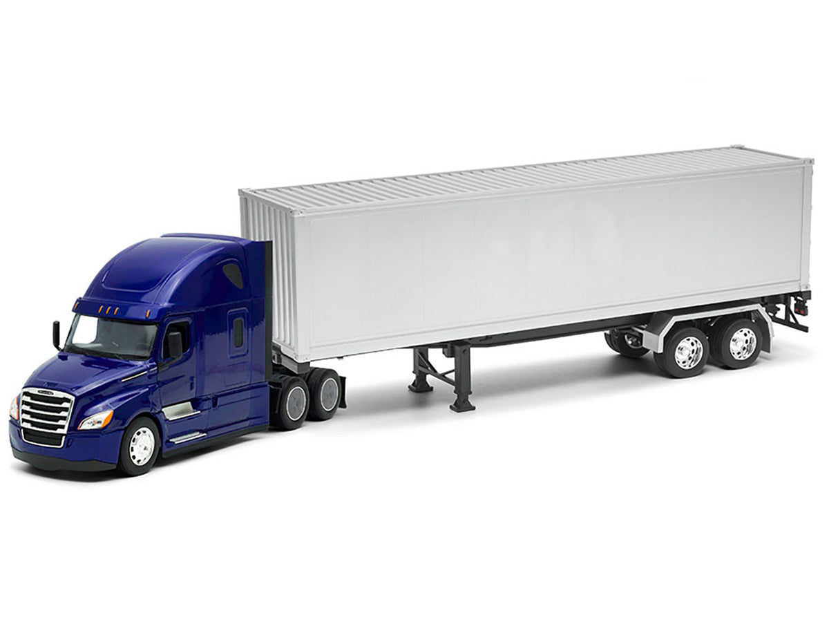 Freightliner Cascadia Truck Blue Metallic with Gray Container "Transporter" Series 1/32 Diecast Model by Welly Welly