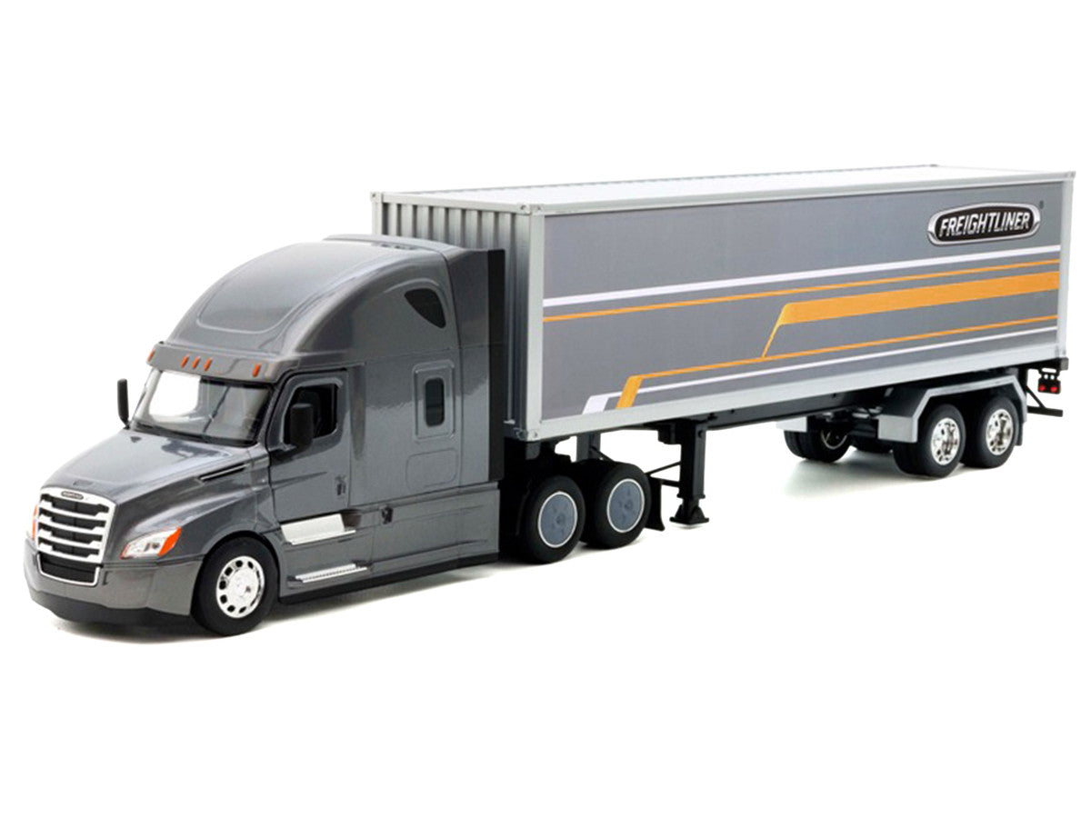 Freightliner Cascadia Truck Gray Metallic with Gray Container with Graphics "Transporter" Series 1/32 Diecast Model by Welly Welly