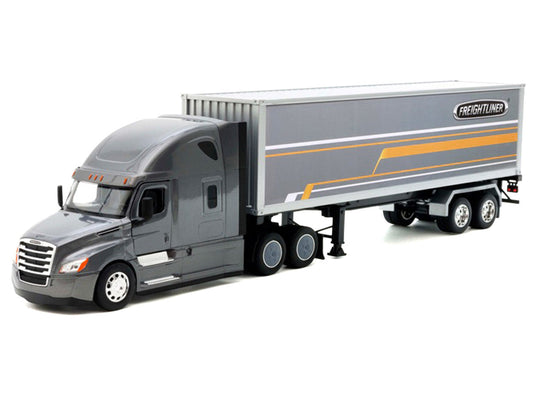 Freightliner Cascadia Truck Gray Metallic with Gray Container with Graphics "Transporter" Series 1/32 Diecast Model by Welly Welly