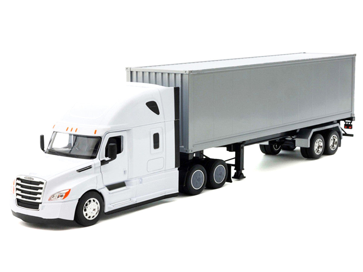Freightliner Cascadia Truck White with Gray Container "Transporter" Series 1/32 Diecast Model by Welly Welly